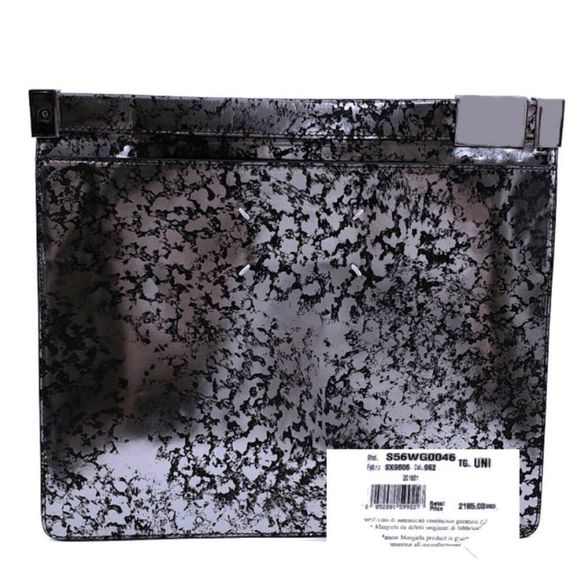 MAISON MARTIN MARGIELA Silver & Black Metallic Printed Handbag Large Clutch - Picture 5 of 10
